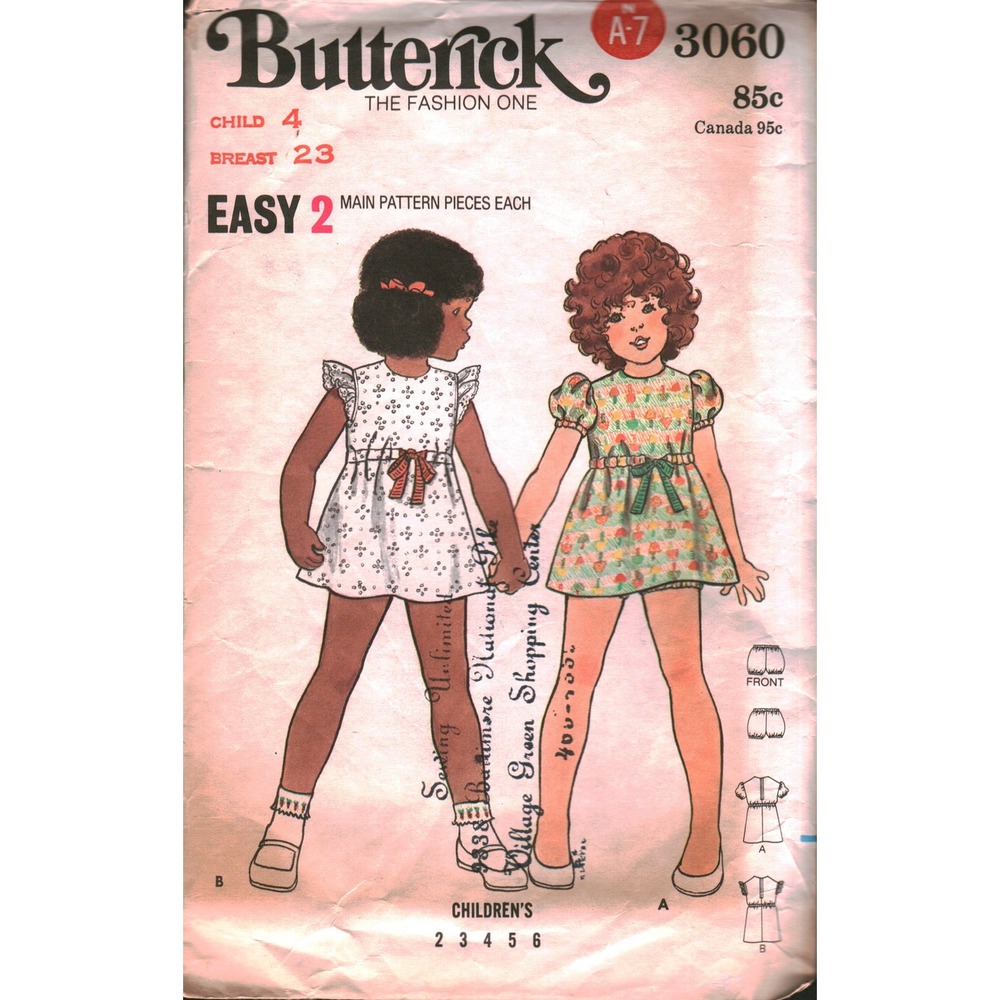 Vintage Butterick 3060 Sewing Pattern Child Size 4 Dress and‎ Bloomers 1970s
